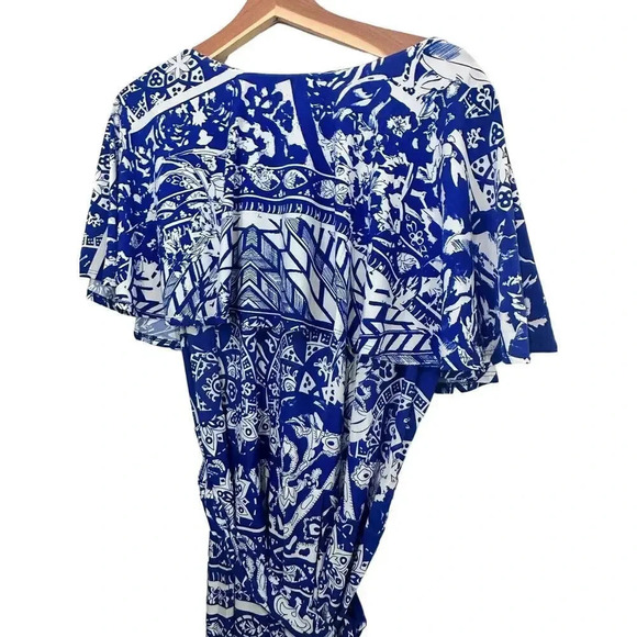 IGIGI Women's Blue and White Print Pullover Wrap Top Maxi Dress - Picture 4 of 6